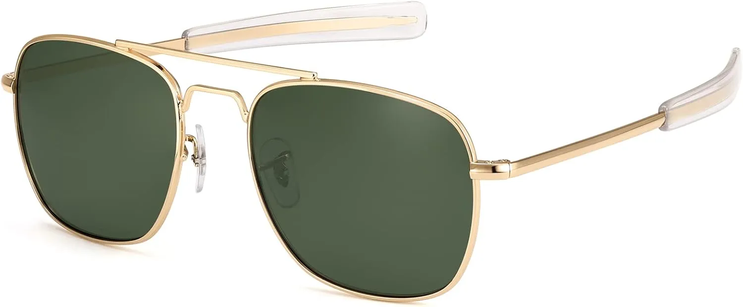 IOHLNG Mens Aviator Sunglasses Polarized 55mm Pilot Military Square Shades with Bayonet Temples