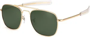 IOHLNG Mens Aviator Sunglasses Polarized 55mm Pilot Military Square Shades with Bayonet Temples