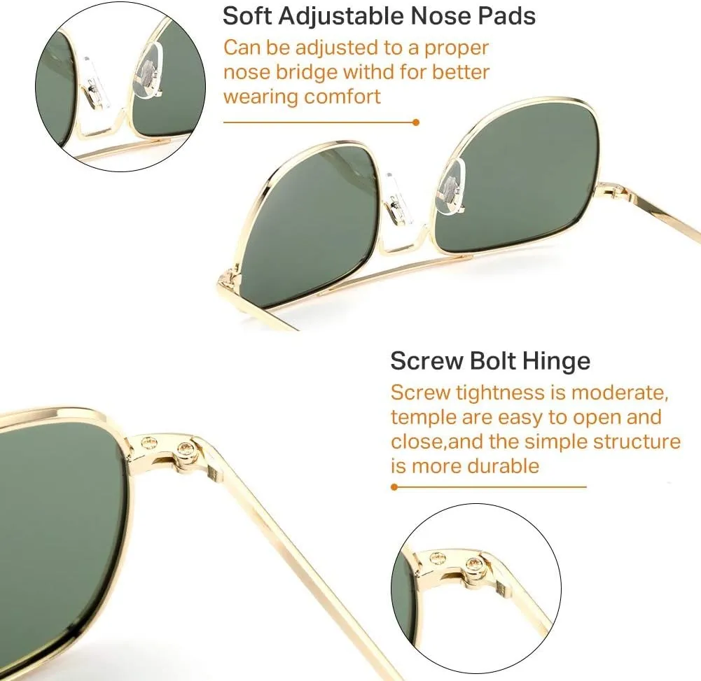 IOHLNG Mens Aviator Sunglasses Polarized 55mm Pilot Military Square Shades with Bayonet Temples