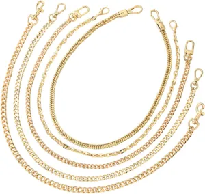 Ipotkitt 5 pcs 5 Styles Metal Purse Chains with Alloy Buckle Hook Golden Color Bag Link Chains Purse Straps Shoulder for DIY Bag Backpack Handbag Replacement Accessories Crafts