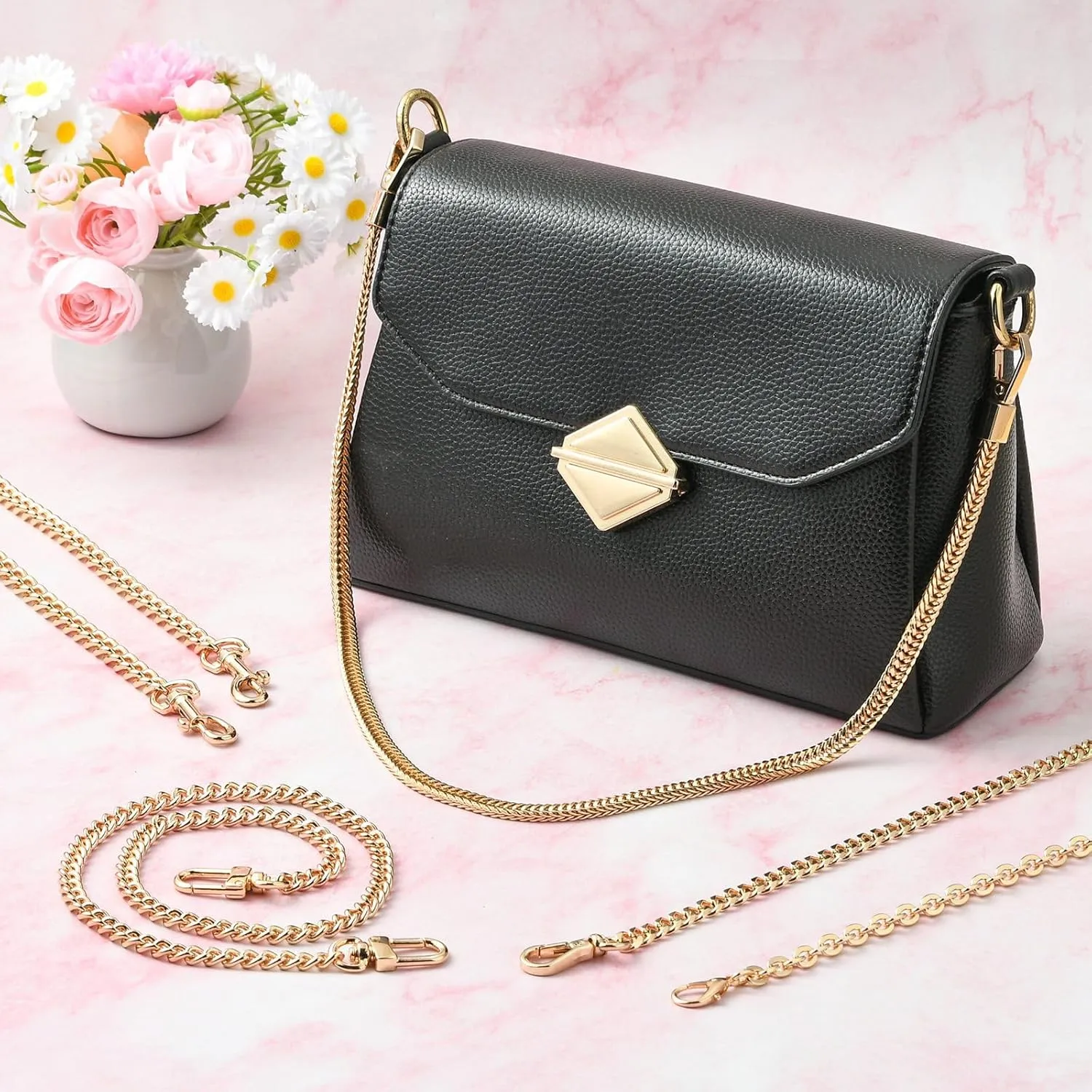 Ipotkitt 5 pcs 5 Styles Metal Purse Chains with Alloy Buckle Hook Golden Color Bag Link Chains Purse Straps Shoulder for DIY Bag Backpack Handbag Replacement Accessories Crafts