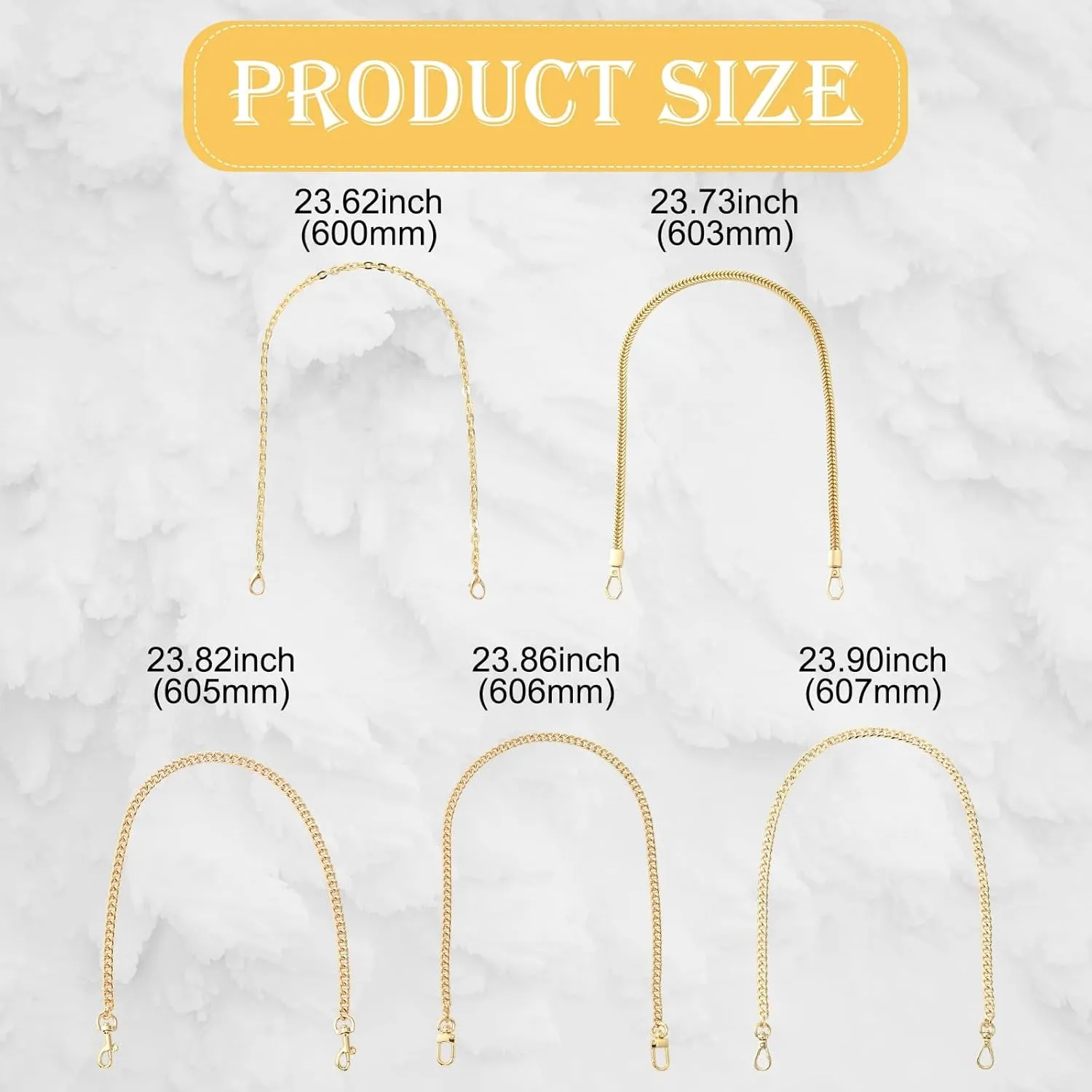 Ipotkitt 5 pcs 5 Styles Metal Purse Chains with Alloy Buckle Hook Golden Color Bag Link Chains Purse Straps Shoulder for DIY Bag Backpack Handbag Replacement Accessories Crafts