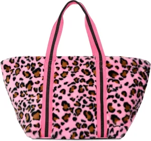 iscream 21" x 12" Overnight Plush Furry Travel Tote Bag with Dual Handles and Zipper Closure - Lush Leopard