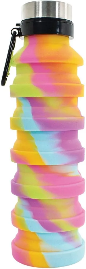 iscream BPA Free, 18 oz Collapsible Silicone Bottle with Carabiner - Rainbow Sherbert