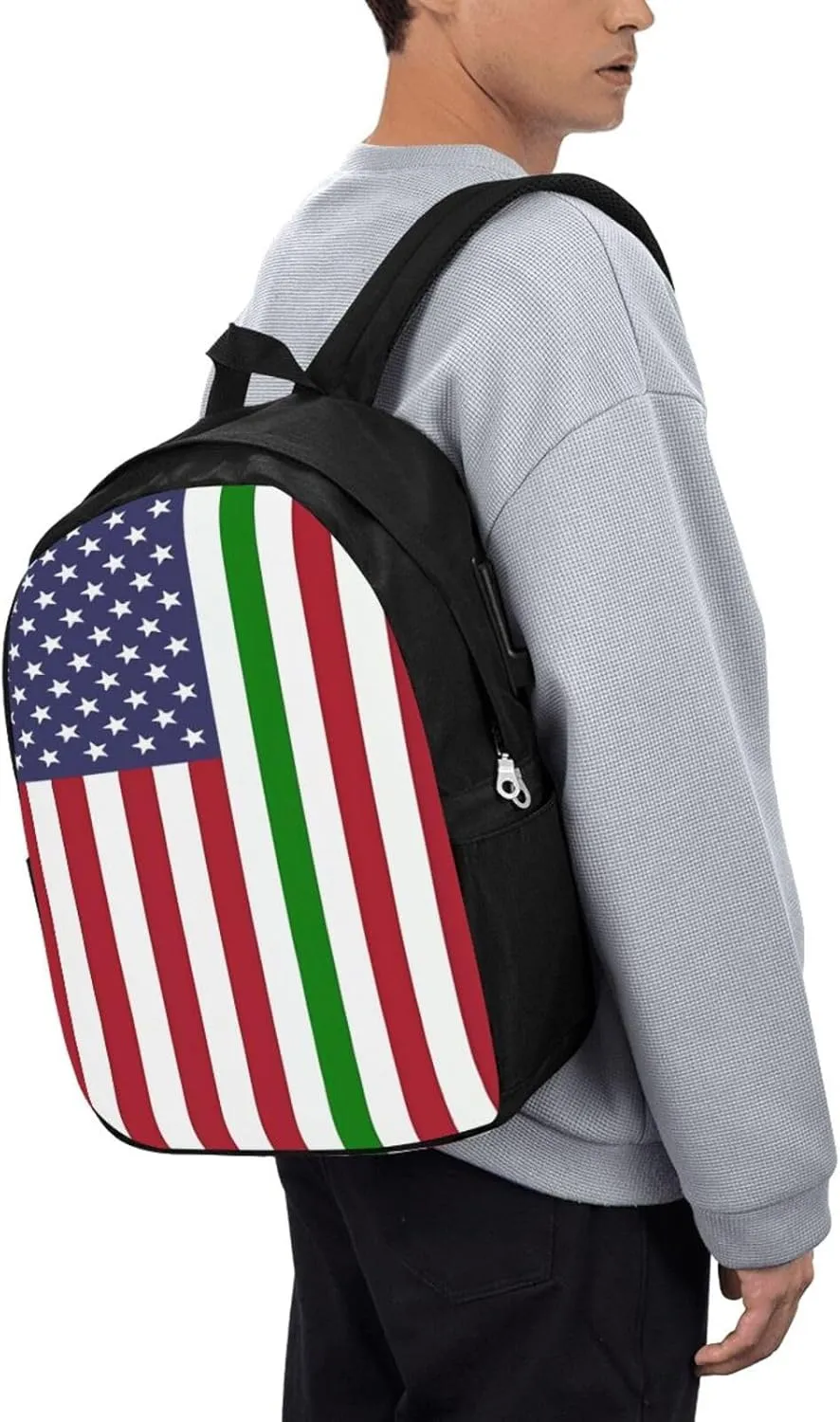 Italian American Flag Laptop Backpacks Travel Backpack Casual Business Daypack Sport Rucksack Computer Bag Fits up to 17 Inch Notebook with USB Port