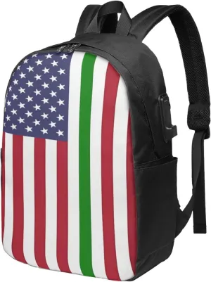Italian American Flag Laptop Backpacks Travel Backpack Casual Business Daypack Sport Rucksack Computer Bag Fits up to 17 Inch Notebook with USB Port