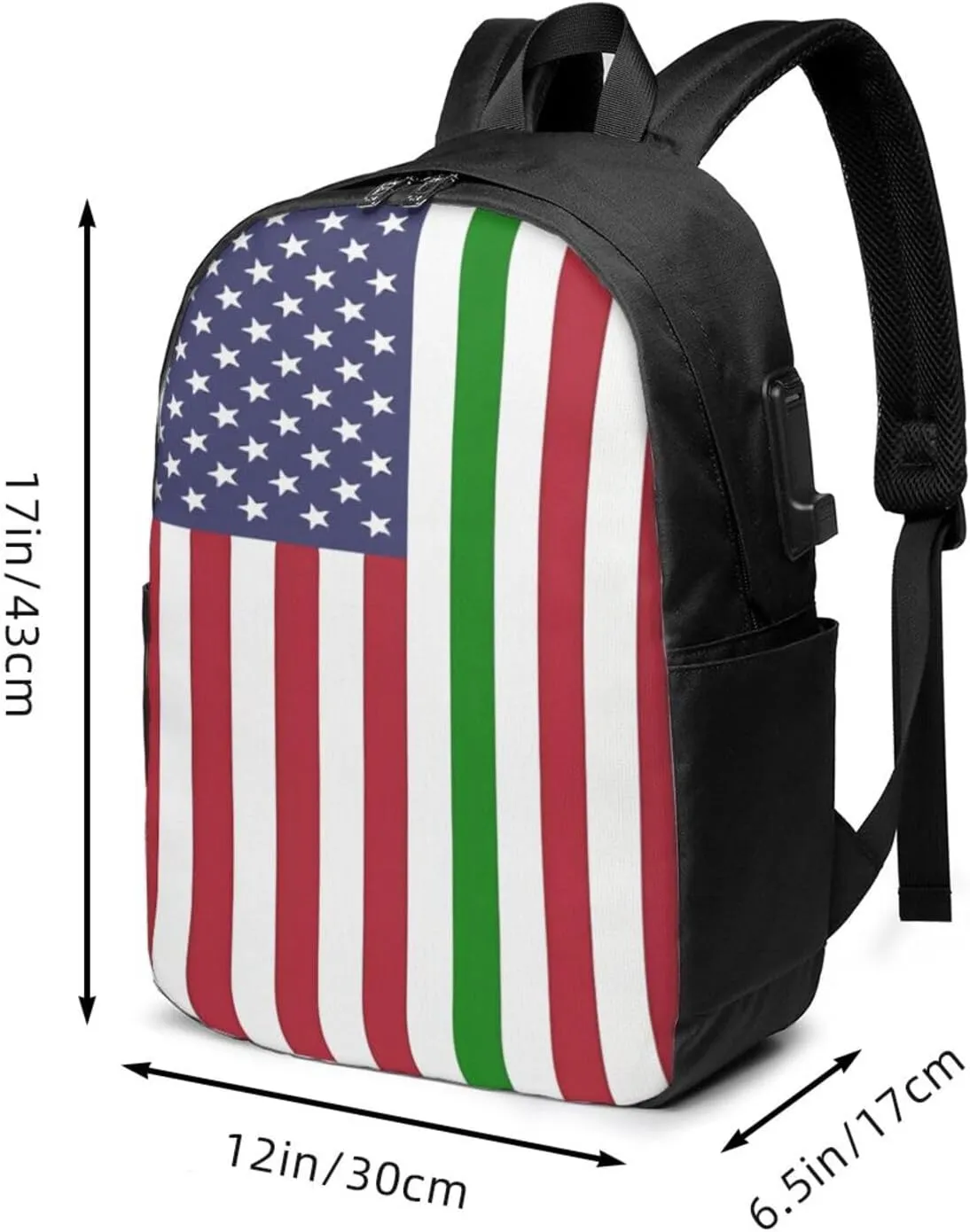 Italian American Flag Laptop Backpacks Travel Backpack Casual Business Daypack Sport Rucksack Computer Bag Fits up to 17 Inch Notebook with USB Port