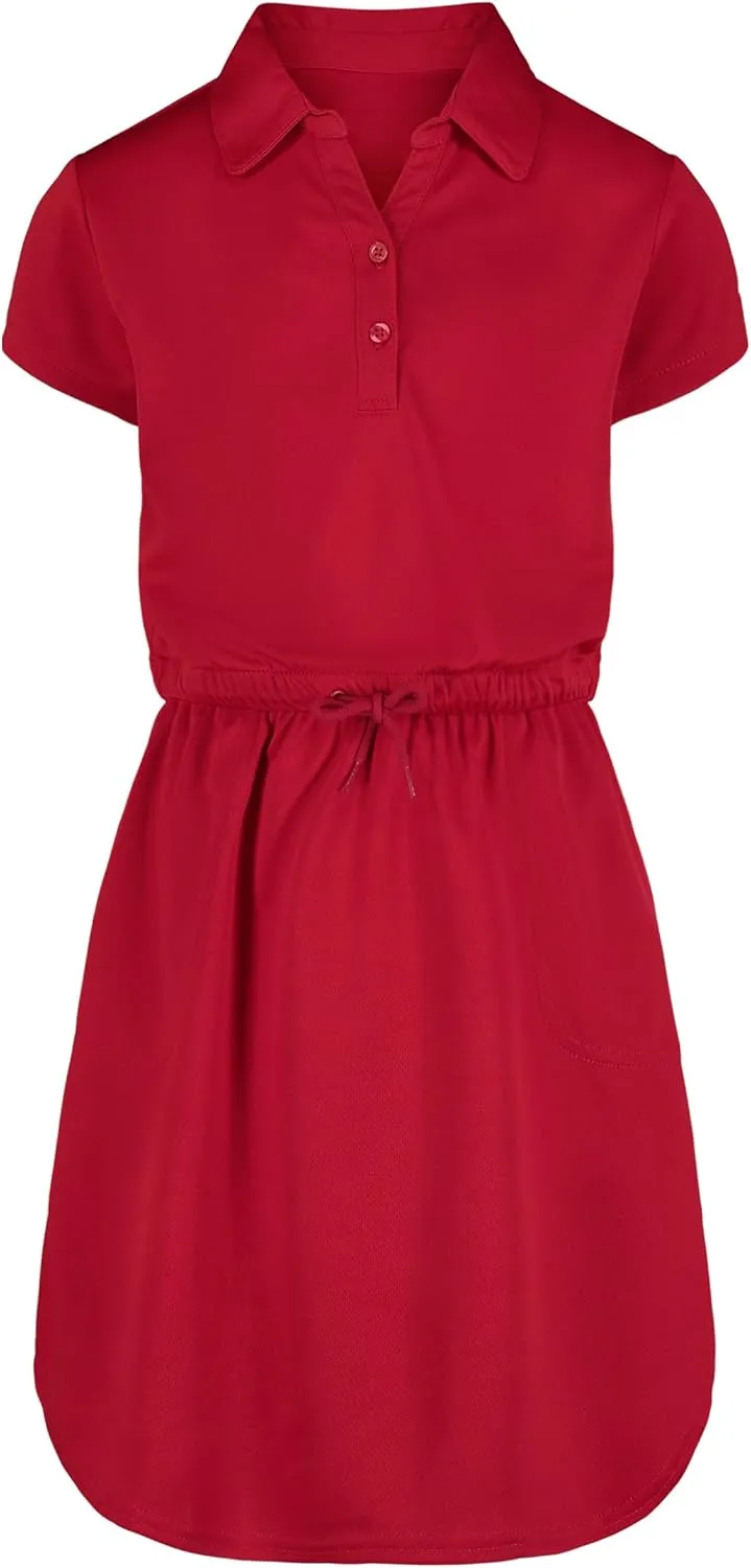 IZOD Girls' School Uniform Short Sleeve Polo Dress with Poplin Skirt & Pockets