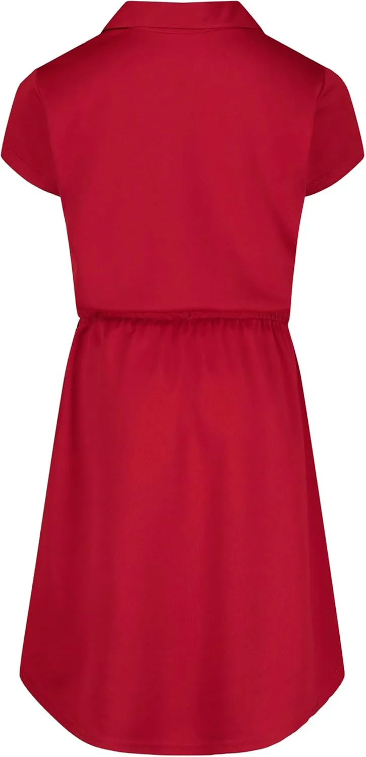 IZOD Girls' School Uniform Short Sleeve Polo Dress with Poplin Skirt & Pockets