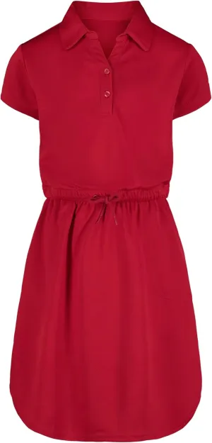 IZOD Girls' School Uniform Short Sleeve Polo Dress with Poplin Skirt & Pockets