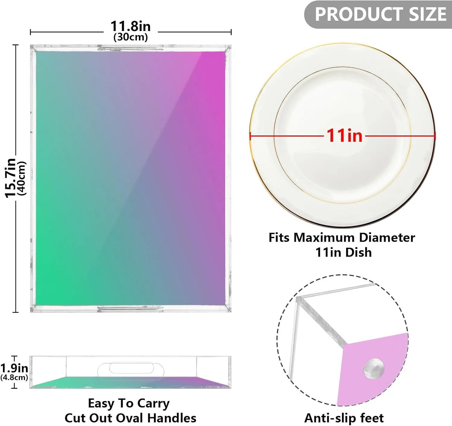 J JOYSAY Alchemist Lab Gradient Serving Tray with Handles Decorative Ottoman Tray Rectangle Acrylic Tray for Crochet Tote Bag Knitting Needles
