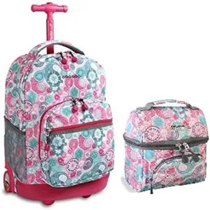 J World Combo Rolling Backpack & Lunch Bag Back to School Bundle Set Sunrise / Corey, Blue Raspberry