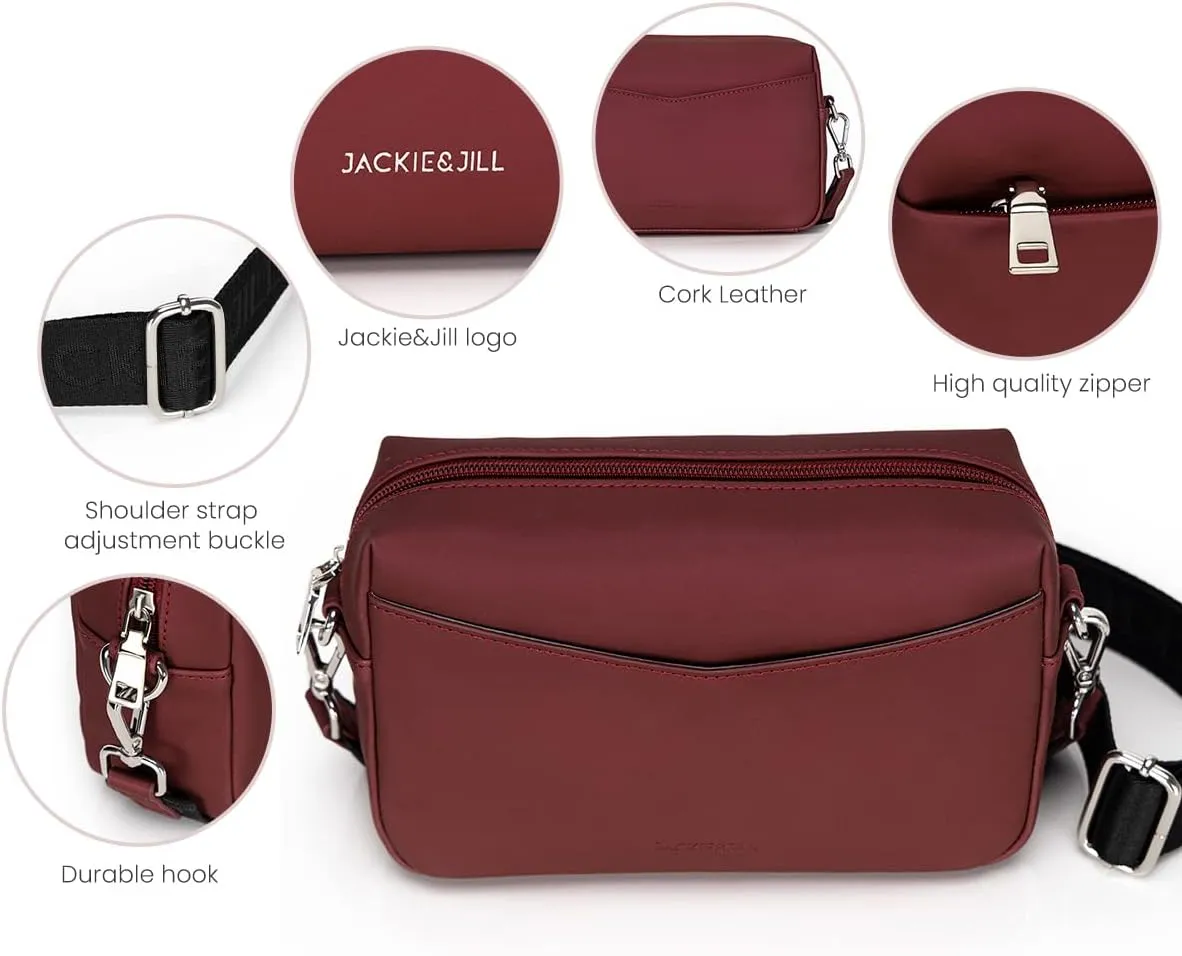 Jackie&Jill Small Crossbody Bags Purses for Women,Cork & Leather Shoulder Handbags with Wide Strap,Top Zipper Camera Bag
