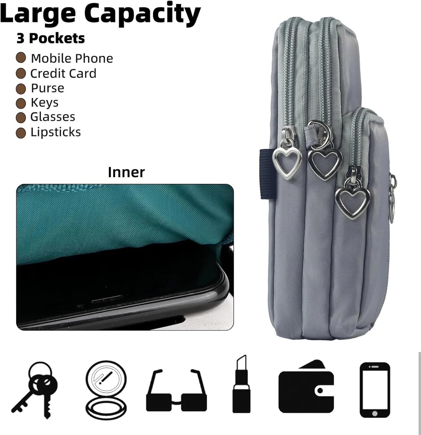 JANKS Small Crossbody Bag for Women - Mini Phone Purses with Crossbody Strap and Wallet - Nylon Arm Bag