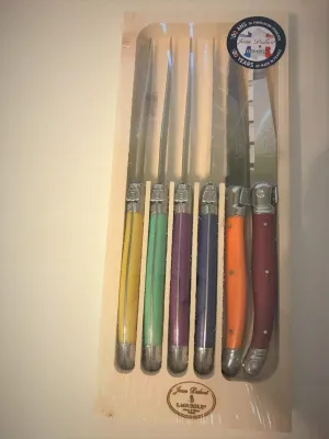 Jean Dubost Laguiole 6 Piece Steak Knife Set France Fruity color Handles Multicolor 9