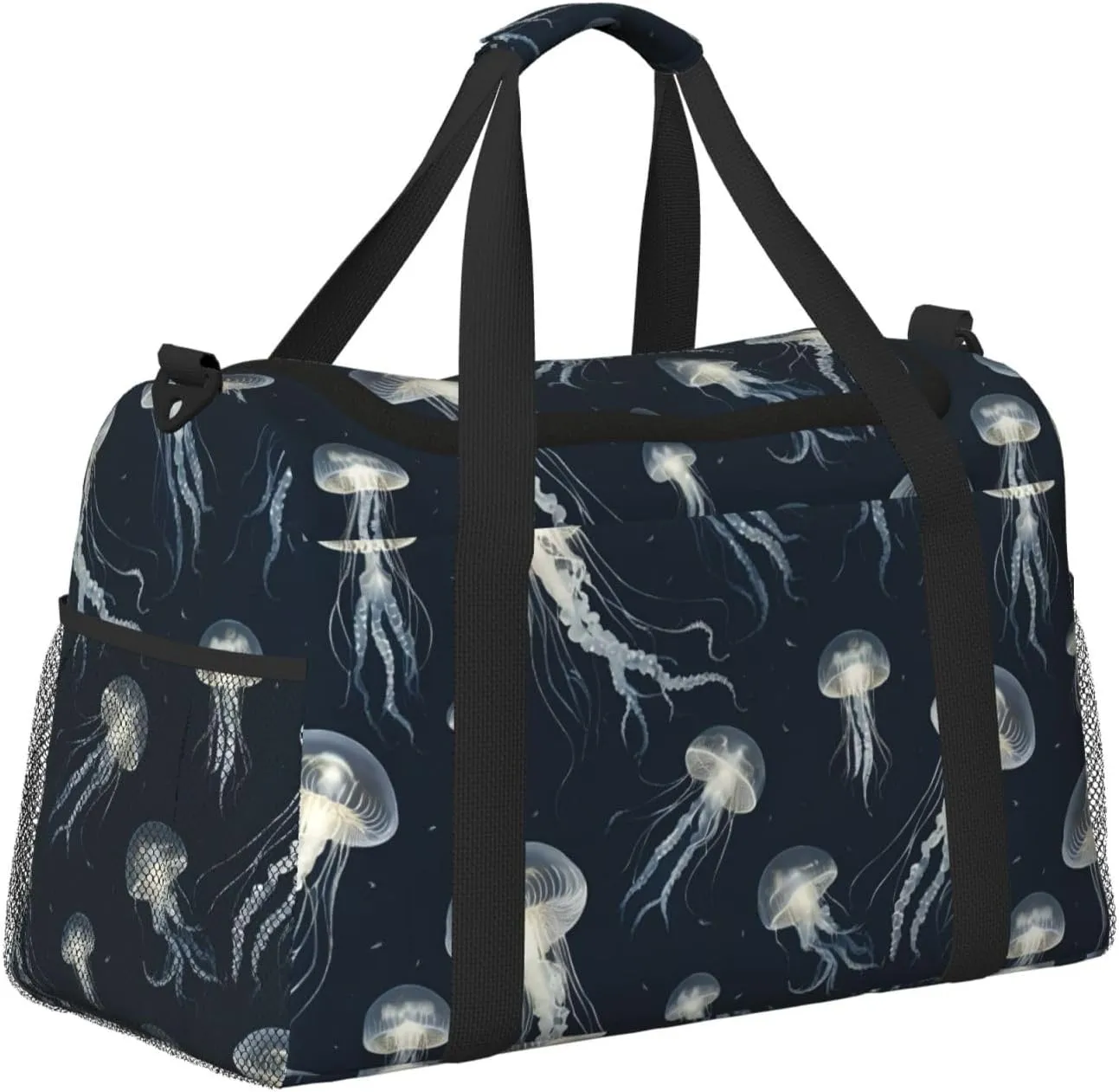 Jellyfish Pattern Travel Duffel Bag With Zippers And Handles, Big Foldable Duffle Bag For Family Vacations