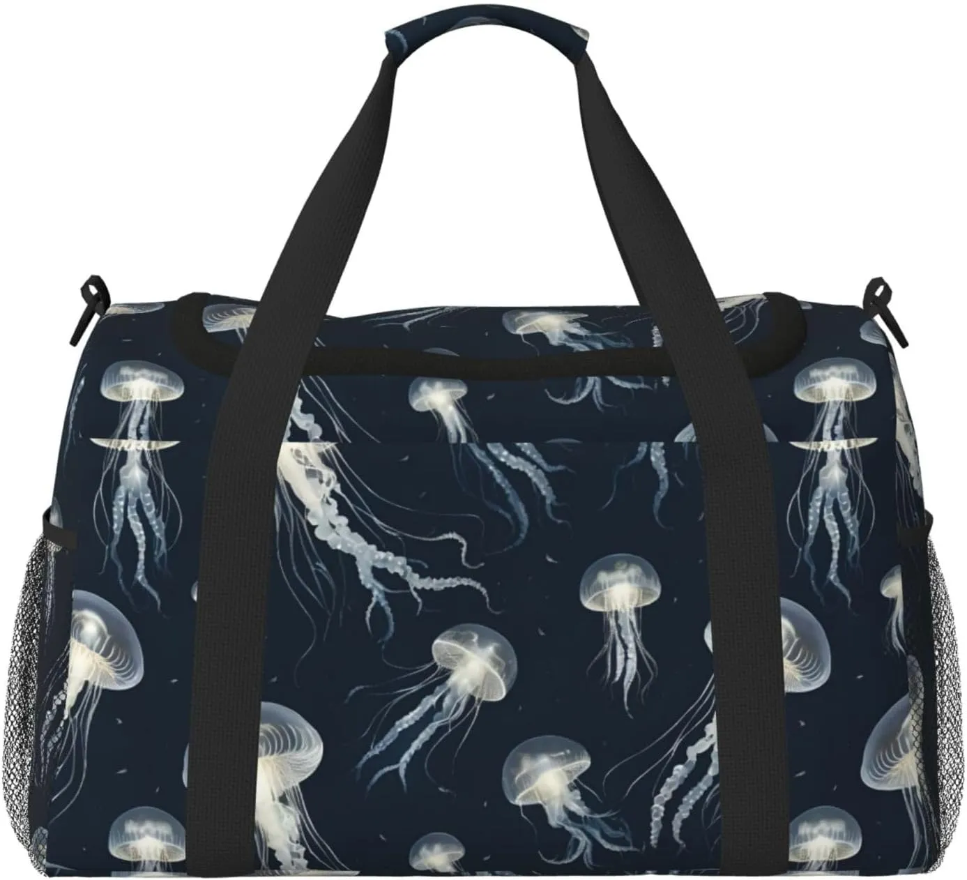 Jellyfish Pattern Travel Duffel Bag With Zippers And Handles, Big Foldable Duffle Bag For Family Vacations