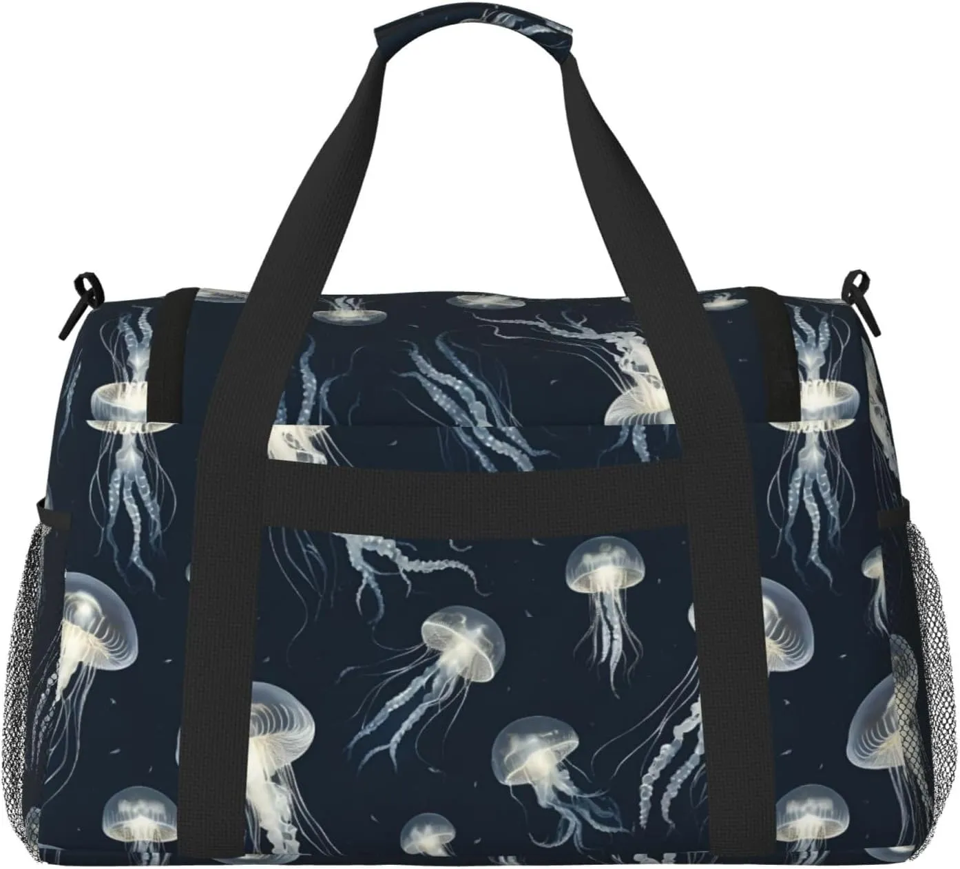 Jellyfish Pattern Travel Duffel Bag With Zippers And Handles, Big Foldable Duffle Bag For Family Vacations