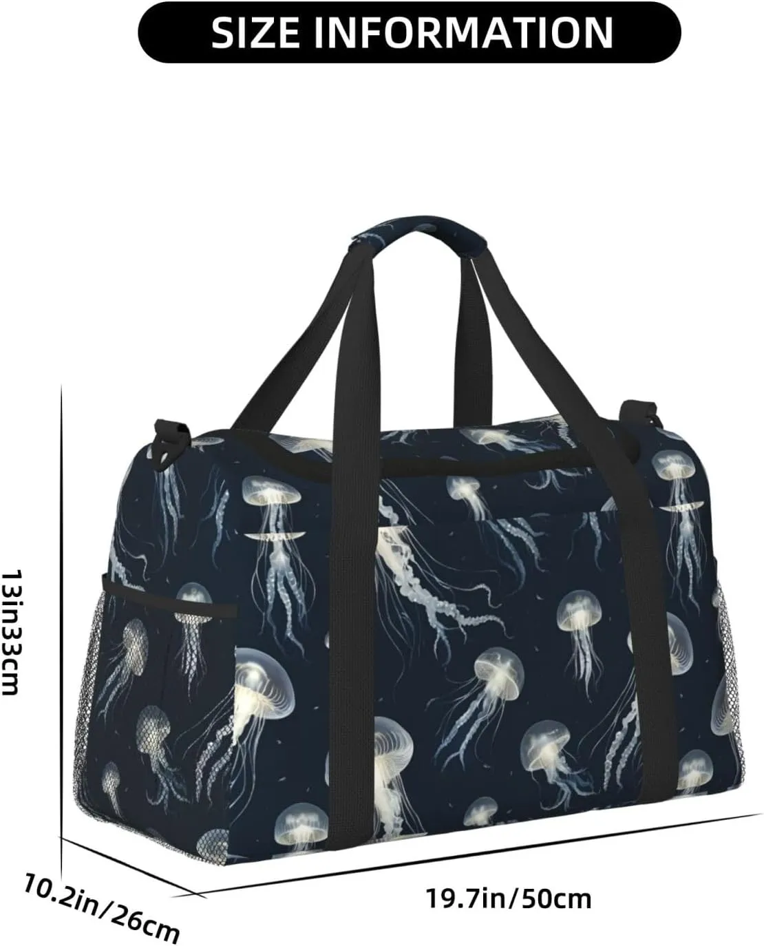 Jellyfish Pattern Travel Duffel Bag With Zippers And Handles, Big Foldable Duffle Bag For Family Vacations