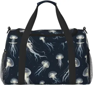 Jellyfish Pattern Travel Duffel Bag With Zippers And Handles, Big Foldable Duffle Bag For Family Vacations
