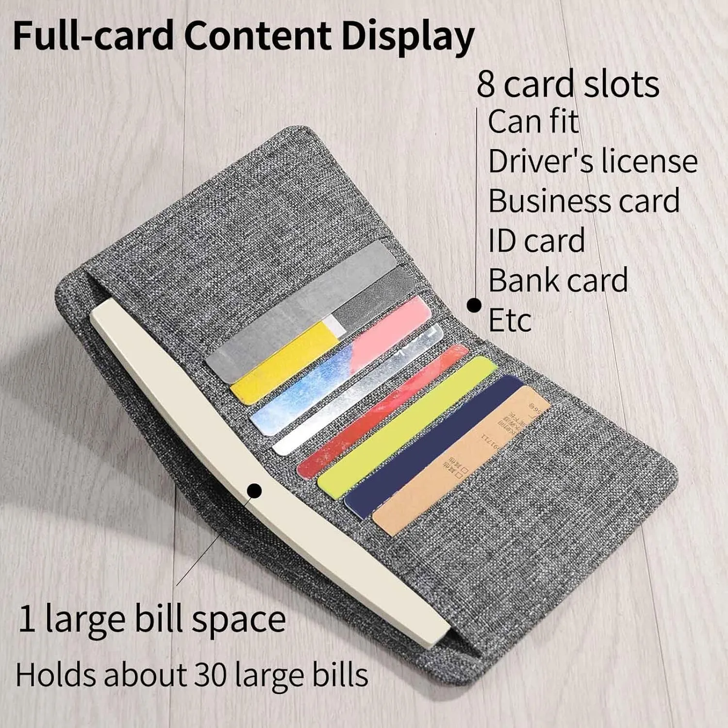 JEMINAL Men's Vertical Card Case, Trendy Fashion Money Clip, 8 Card Positions, Short Wallet, Minimalist Card Case (Light Grey)