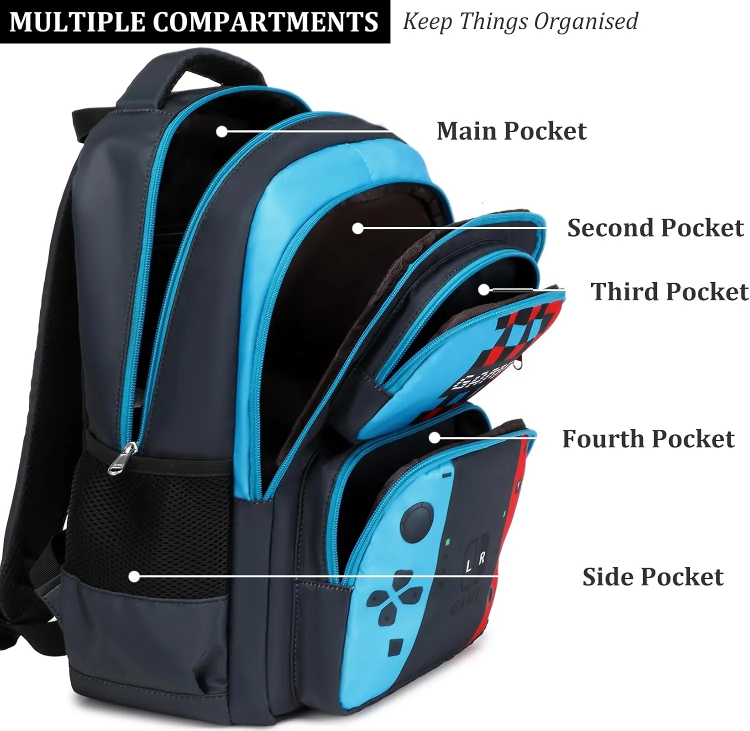 JIANYA Kids Backpack for School Boys Gamer School Bag for Elementary Kids Children 3pcs Boys Backpack with Lunch Box & Pencil Case
