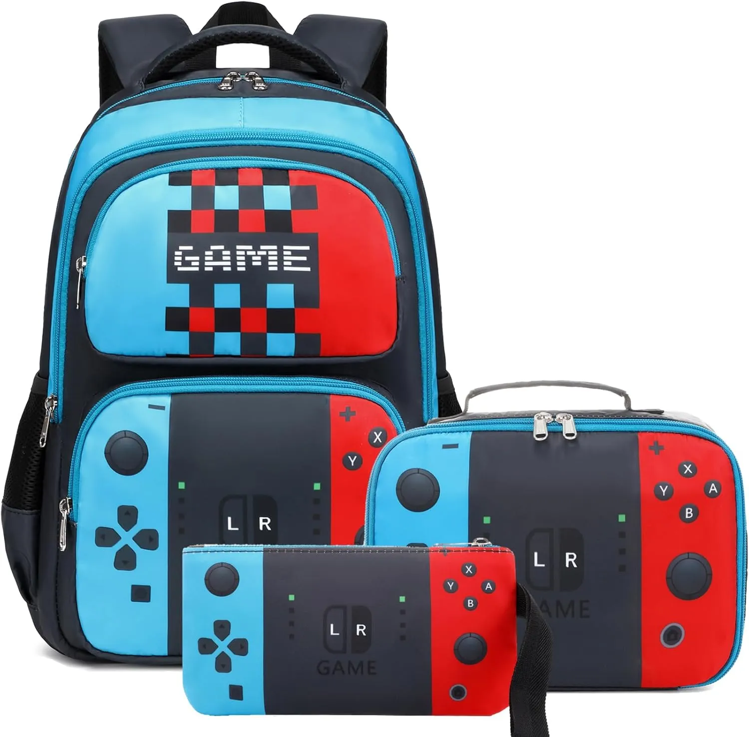 JIANYA Kids Backpack for School Boys Gamer School Bag for Elementary Kids Children 3pcs Boys Backpack with Lunch Box & Pencil Case