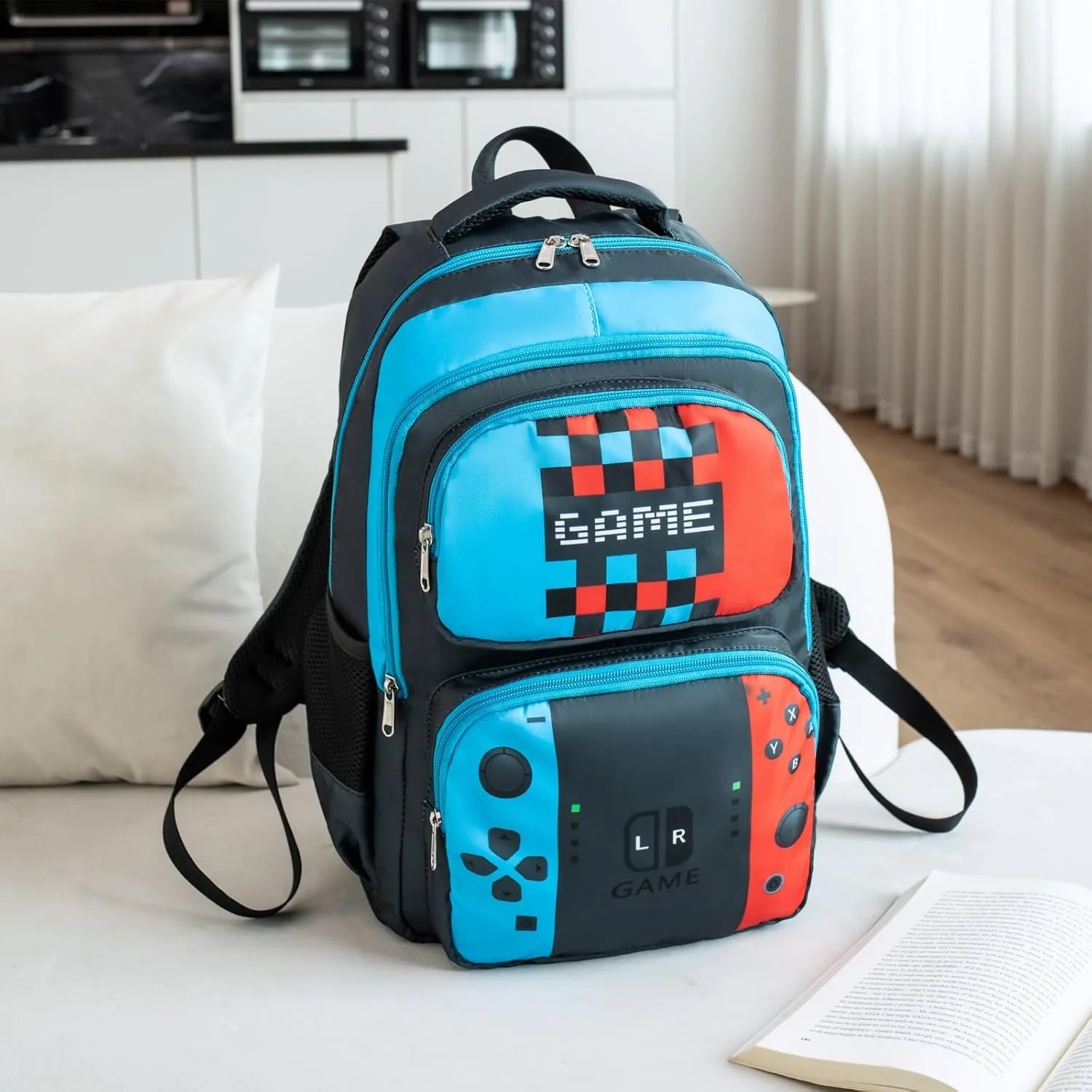JIANYA Kids Backpack for School Boys Gamer School Bag for Elementary Kids Children 3pcs Boys Backpack with Lunch Box & Pencil Case