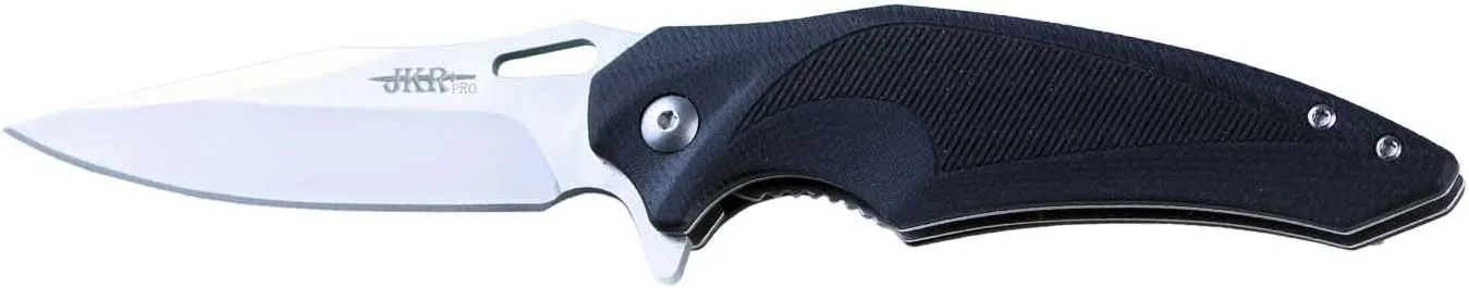 Joker JKR10011 Bearing Assisted Opening Knife, G10 / Carbon Fiber Handle in Black and 3,2 in. D2 Steel Blade, Overall Length 7,59 in. Tool for fishing, hunting, camping and hiking.