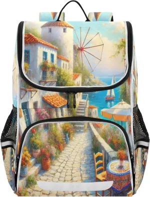Joko Ivery Alley Windmill Flower Blue Kids Backpack for School Bookbag with Adjustable Chest Clip for Boys Girls Travel Elementary School