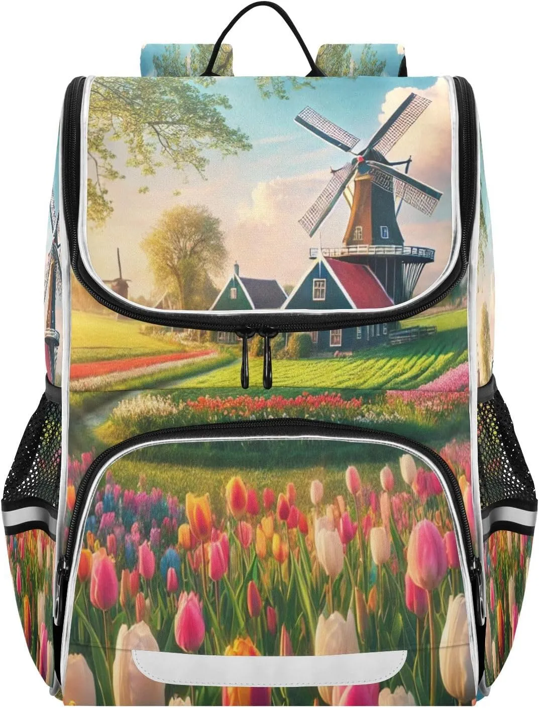 Joko Ivery Windmill Flower Field Kids Backpack for School Bookbag with Adjustable Chest Clip for Boys Girls Elementary School Travel
