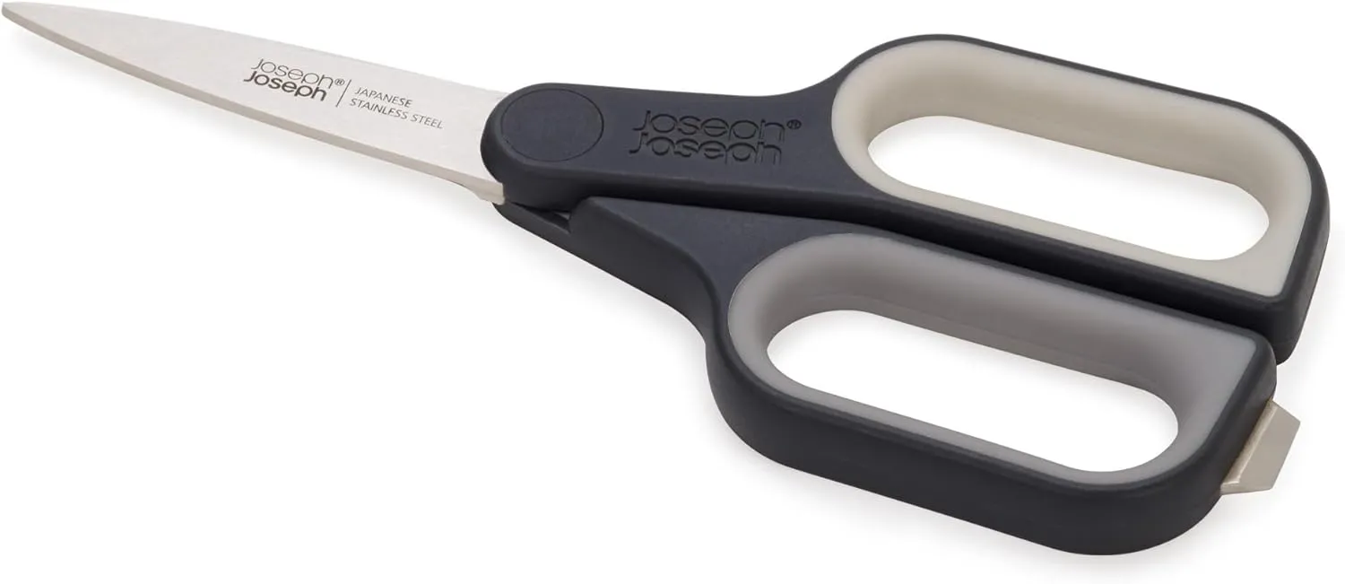 Joseph Joseph PlusCut All Purpose Kitchen Scissors with Integrated Box Cutter, Japanese Stainless-Steel Blades, Soft-Grip Handles