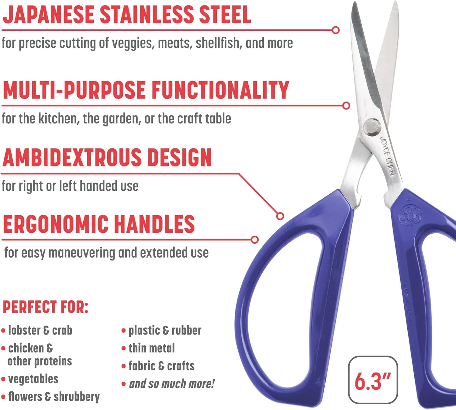 Joyce Chen Original Unlimited Kitchen Scissors All Purpose Kitchen Shears With Comfortable Handles, Blue, 2 Pack