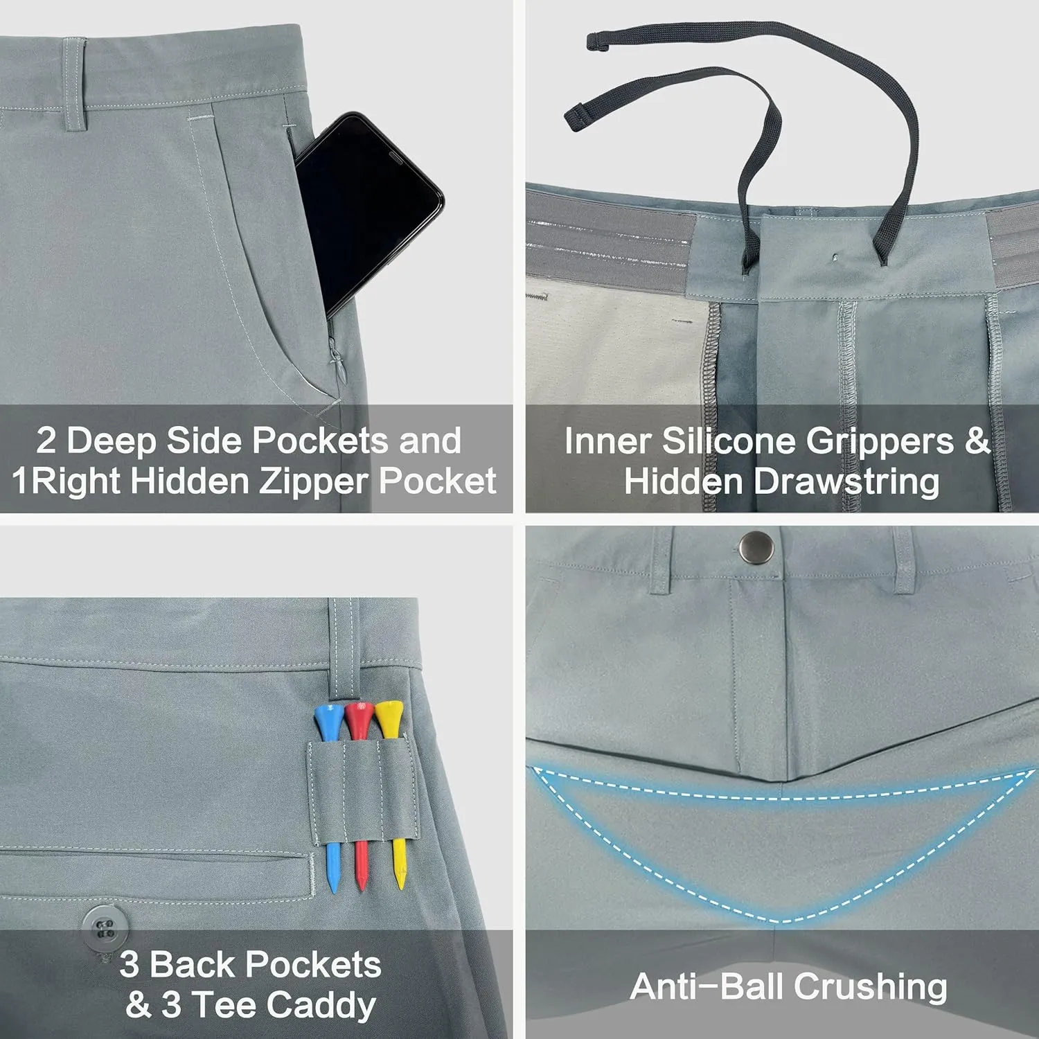 JWM Men's Golf Dress Pant Stretch - 30"/32"/34" Work Business Casual Comfy Trousers Slacks Quick Dry Lightweight 5 Pockets