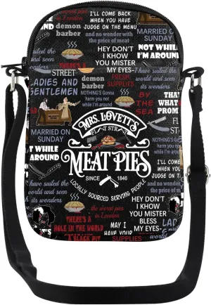 JYTAPP Musical Crossbody Bag MRS.LOVETT'S MEAT PIES Horror Movie Crossbody Bag Theater Bag Crazy Barber Gift