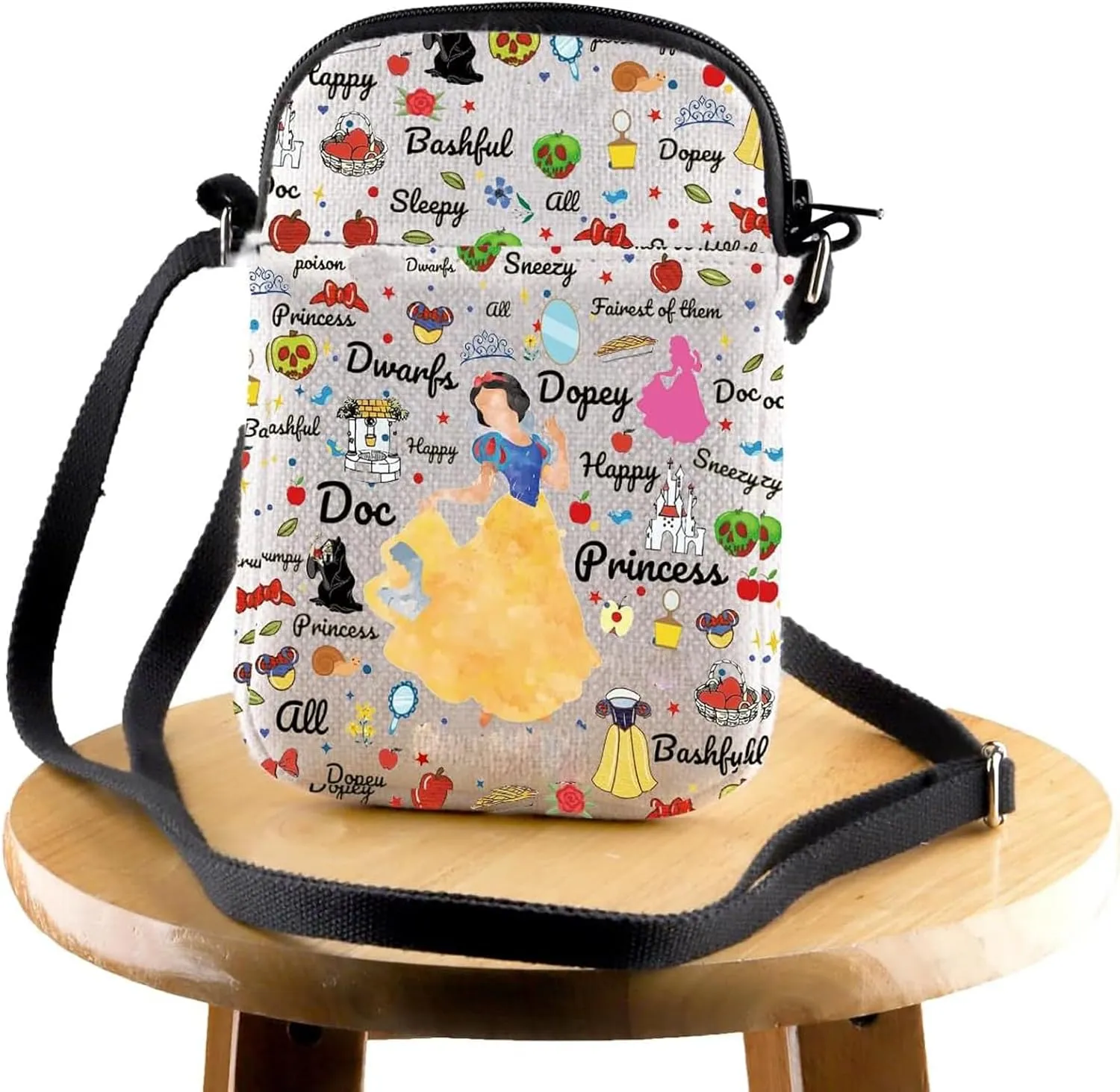 JYTAPP Princess Snow W Crossbody Bag with Zipper Snow W Faily Cartoon Tales Lover Gift Cartoon Movies Fans Gift