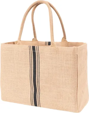 KAF Home Jute Market Tote Bag with Handles, Triple Stripe