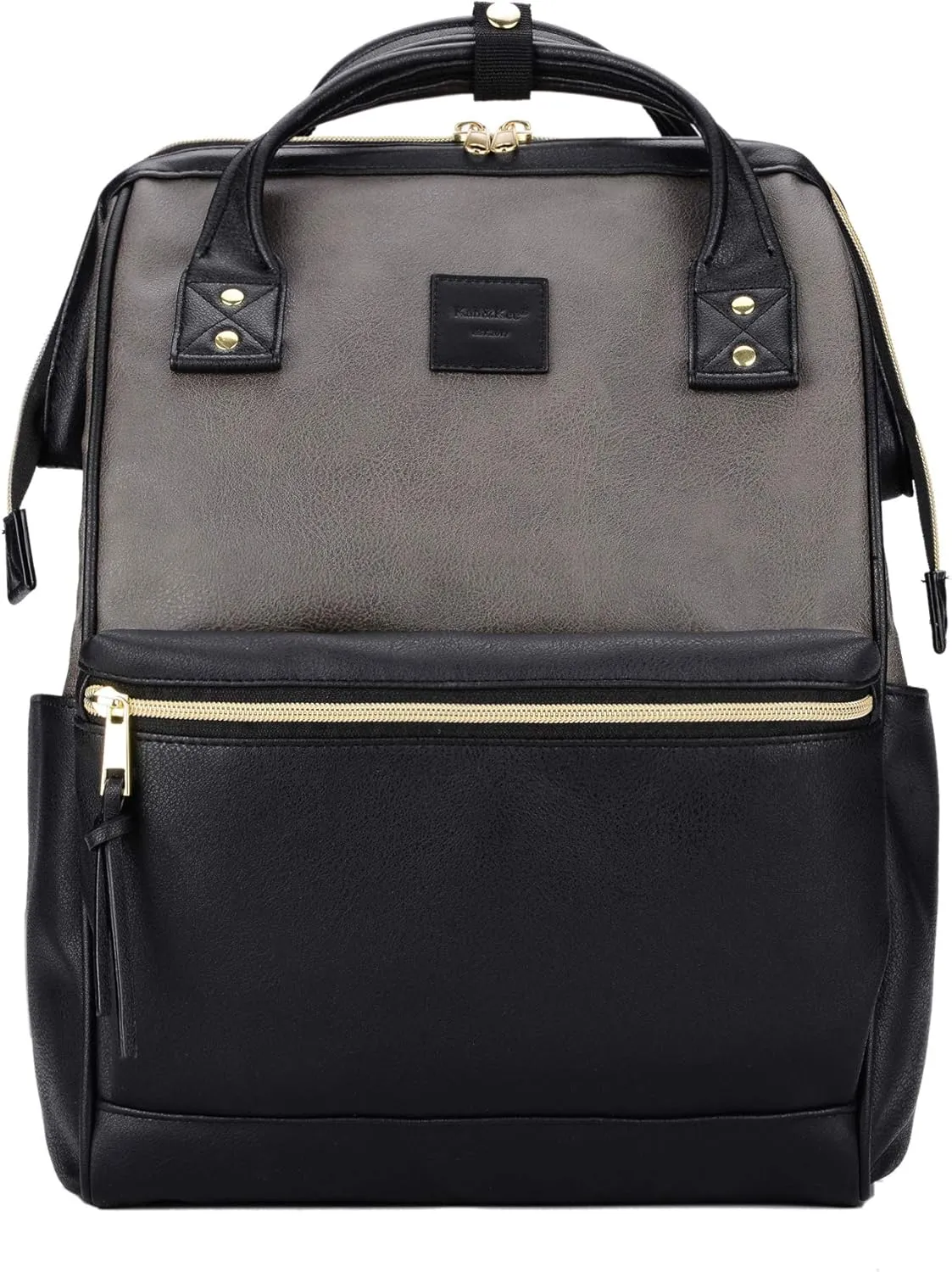 Kah&Kee Leather Backpack for Women and Men 15-inch Laptop Bag | Teacher Professional, Diaper Bag Backpack, Ideal for Work, School, Nurse, College & Travel (Grey/Black, Medium)