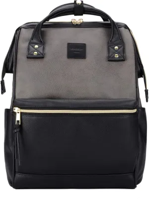 Kah&Kee Leather Backpack for Women and Men 15-inch Laptop Bag | Teacher Professional, Diaper Bag Backpack, Ideal for Work, School, Nurse, College & Travel (Grey/Black, Medium)