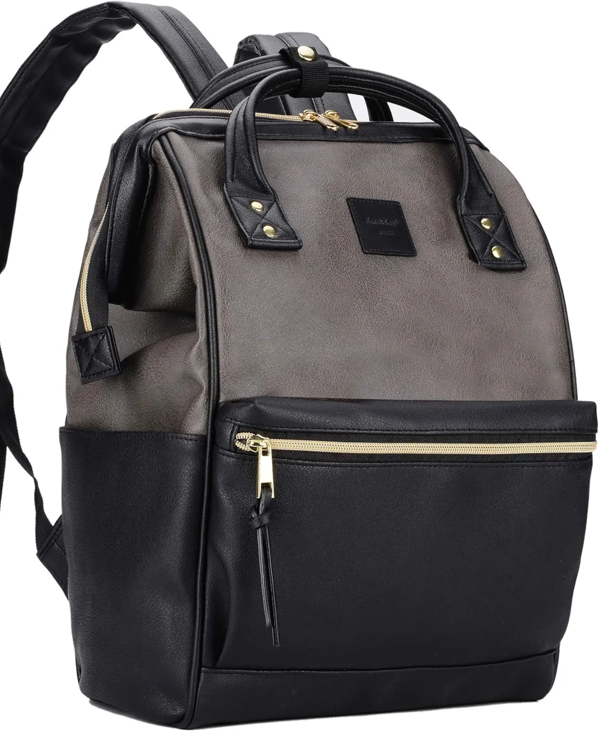 Kah&Kee Leather Backpack for Women and Men 15-inch Laptop Bag | Teacher Professional, Diaper Bag Backpack, Ideal for Work, School, Nurse, College & Travel (Grey/Black, Medium)