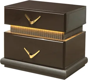 Kaimei Dunhill Modern 2-Drawer Solid Wood Nightstand with V-Shape Handles and LED Lights - Brown