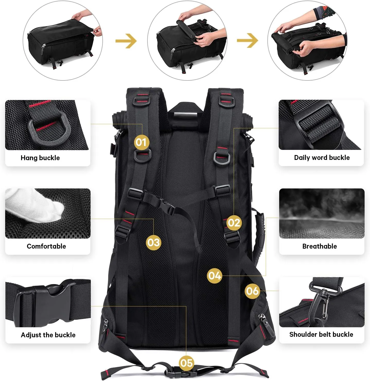 KAKA Travel Backpack, Carry On Backpack Durable Convertible Duffle Bag Fit for 15.6 Inch Laptop for Men and Women(Medium 35L)