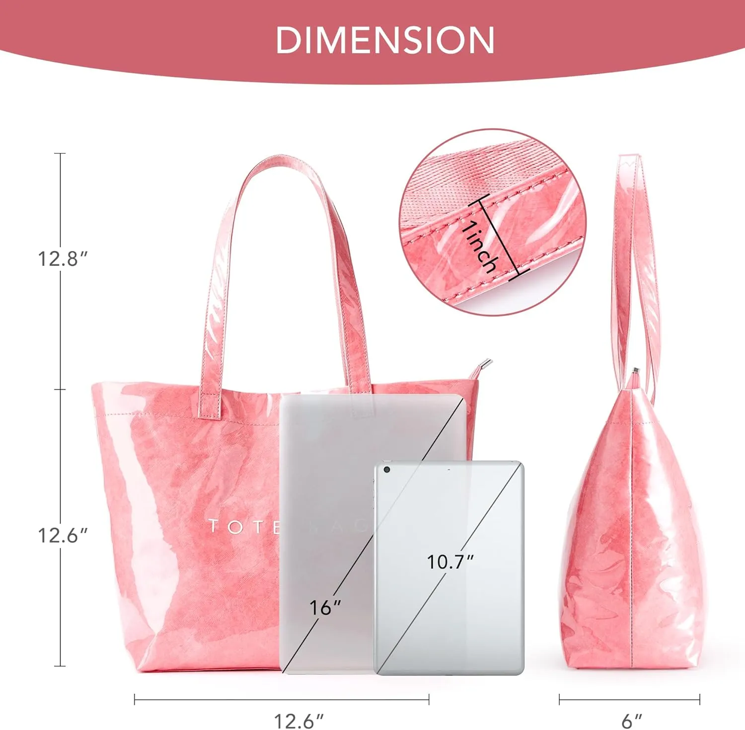 KALIDI Kraft Paper Tote Bag, Ultra Clear TPU Beach Bag Zipper Hobo Handbag Vintage Large Carry All Plastic Shoulder Bag