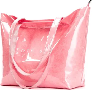 KALIDI Kraft Paper Tote Bag, Ultra Clear TPU Beach Bag Zipper Hobo Handbag Vintage Large Carry All Plastic Shoulder Bag