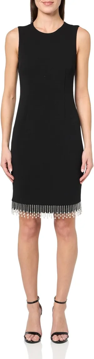 Karl Lagerfeld Paris Women's Pearl Trim Sleeveless Round Neck Sheath Dress