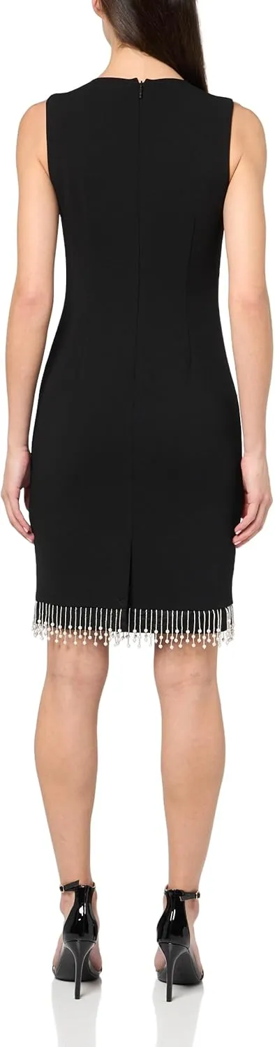 Karl Lagerfeld Paris Women's Pearl Trim Sleeveless Round Neck Sheath Dress