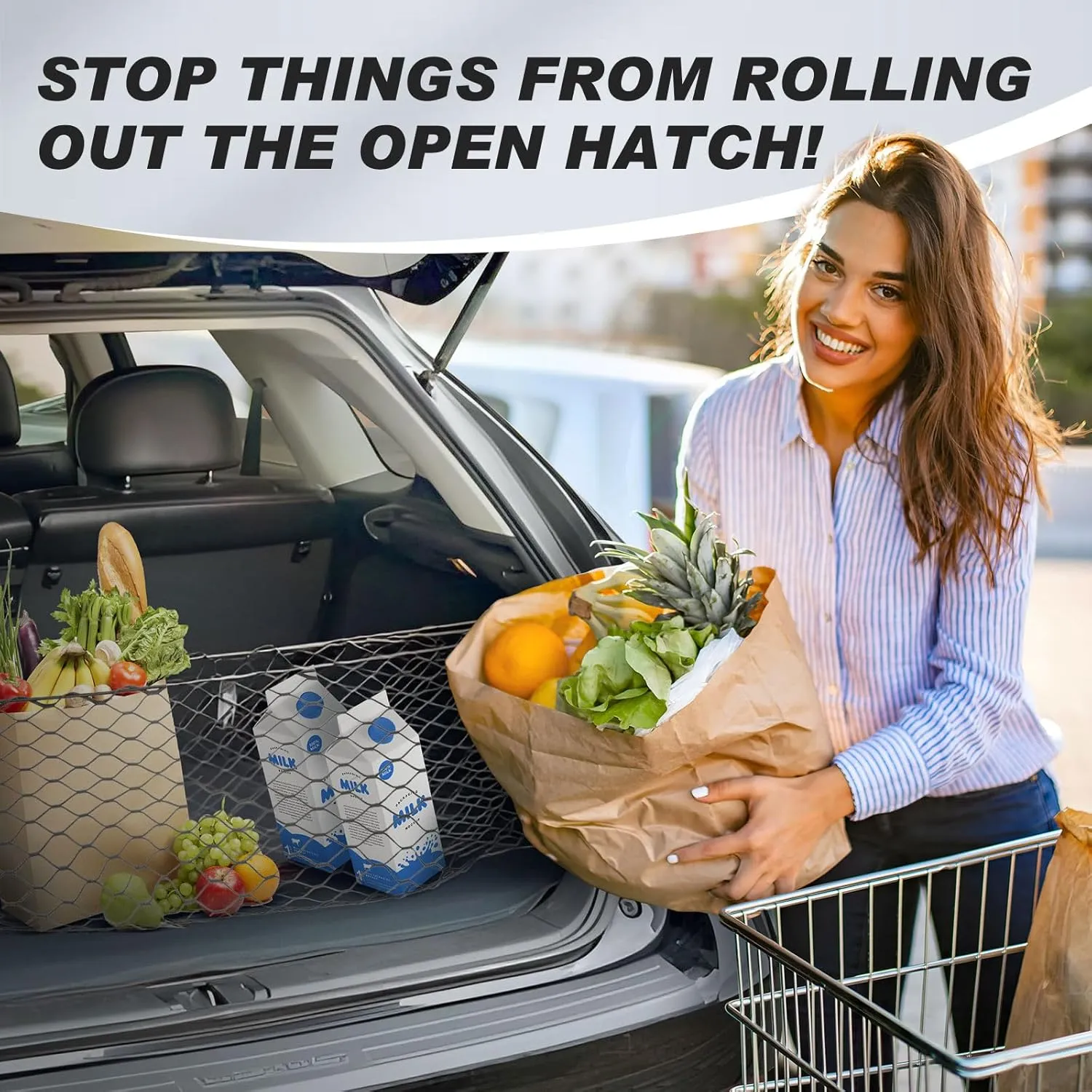 Karltys Envelope Style Cargo Net for Toyota RAV4 2013 2014 2015 2016 2017 2018, Elastic Rear Trunk Mesh Cargo Net for RAV4 Double Layer Nylon Mesh Storage Netting Organizer with Metal Hooks