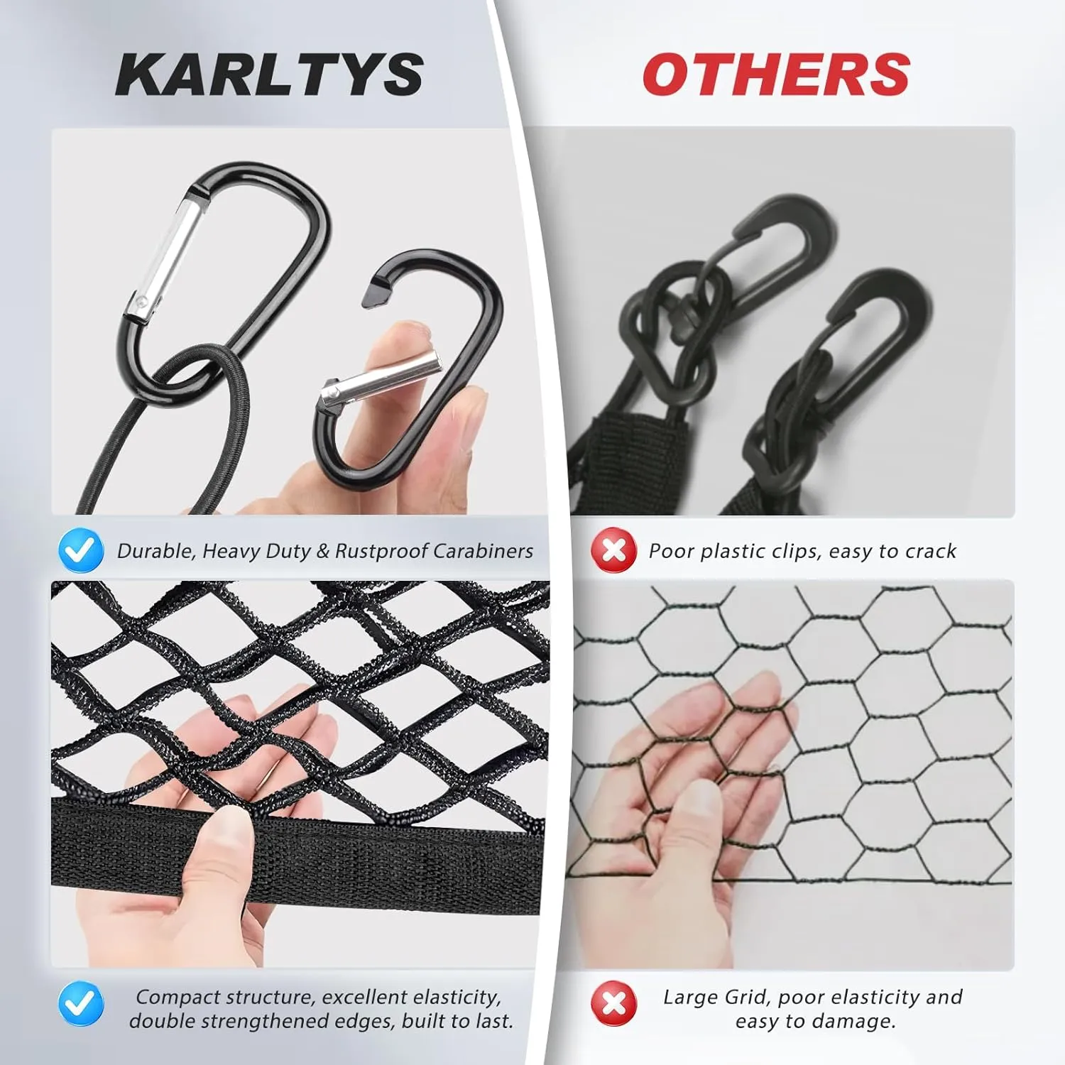 Karltys Envelope Style Cargo Net for Toyota RAV4 2013 2014 2015 2016 2017 2018, Elastic Rear Trunk Mesh Cargo Net for RAV4 Double Layer Nylon Mesh Storage Netting Organizer with Metal Hooks