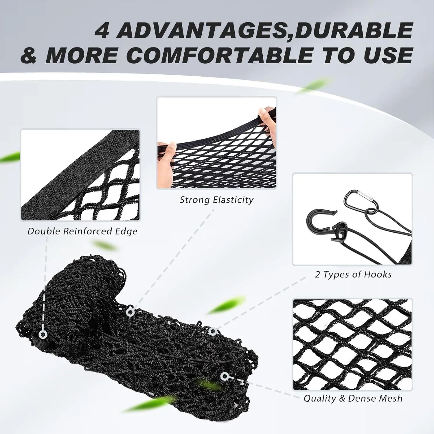 Karltys Envelope Style Cargo Net for Toyota RAV4 2013 2014 2015 2016 2017 2018, Elastic Rear Trunk Mesh Cargo Net for RAV4 Double Layer Nylon Mesh Storage Netting Organizer with Metal Hooks