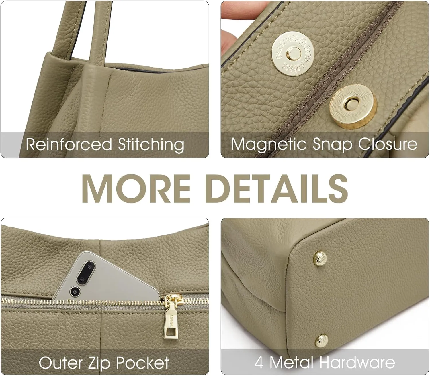 Kattee Leather Purses and Handbags for Women, Soft Genuine Leather Shoulder Hobo Bags with Top Magnetic Snap Closure